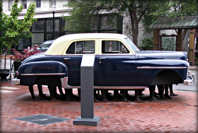 Art installation outside 21C Hotel in downtown Louisville, Kentucky, paying homage to Cubans who died during migration attempts during the 1980s