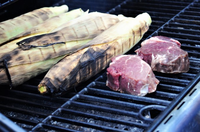 grilling corn and filets